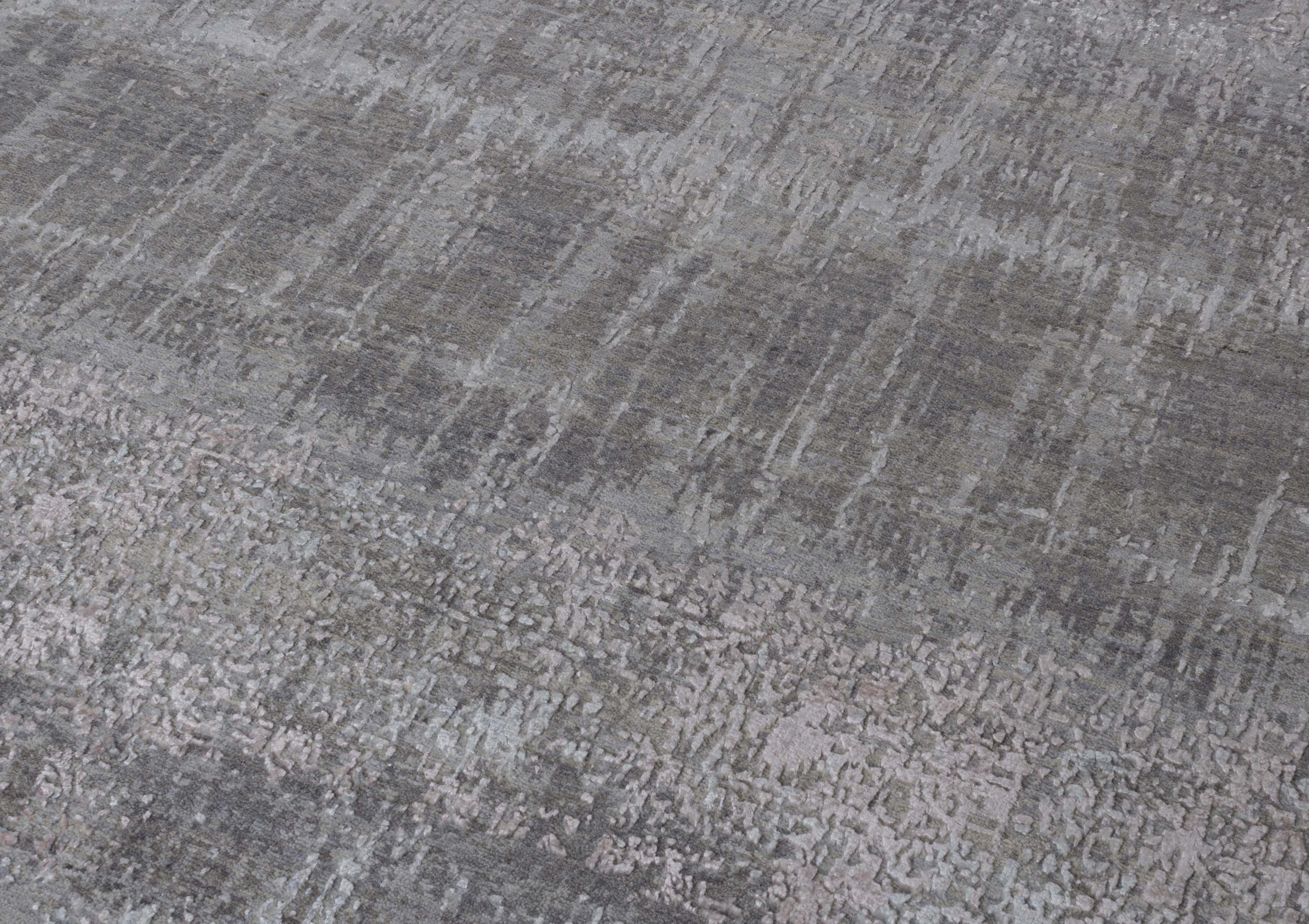 Thunderstorm Grey Wool Viscose Handknotted Rug - The Rugs Story