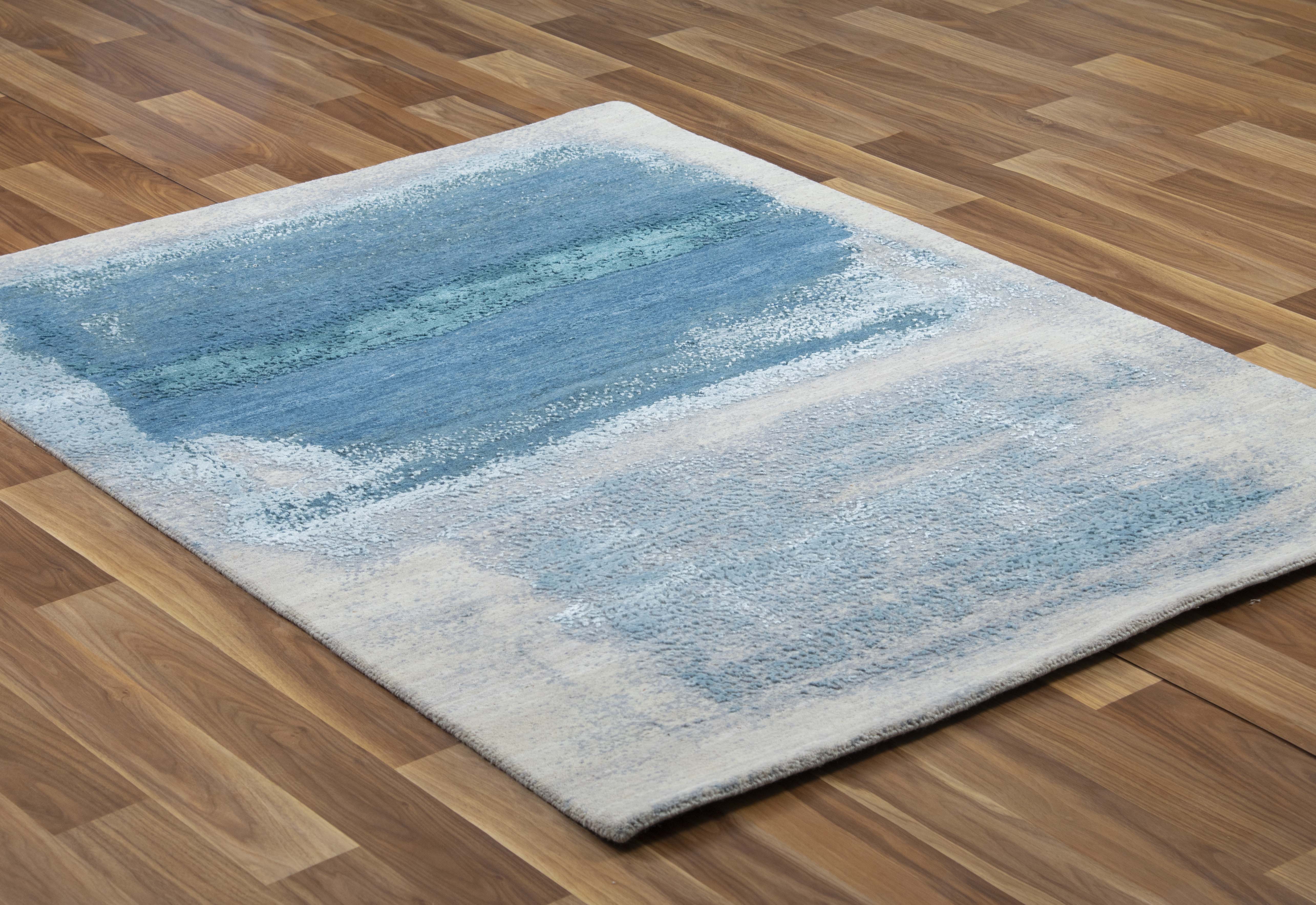 Azure Wool Viscose Handknotted Rug - The Rugs Story