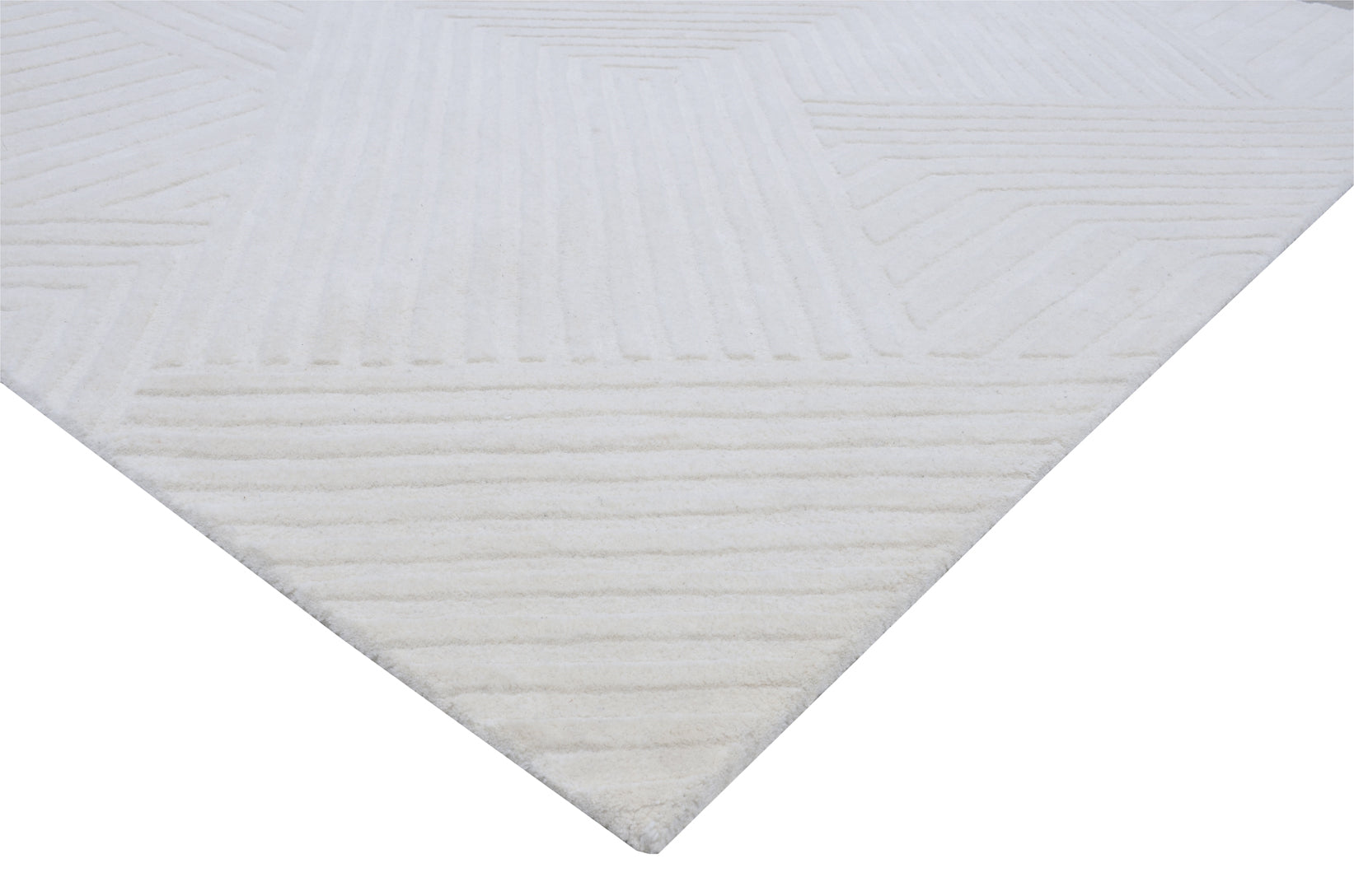 Embossed White Wool Handmade Rug - The Rugs Story