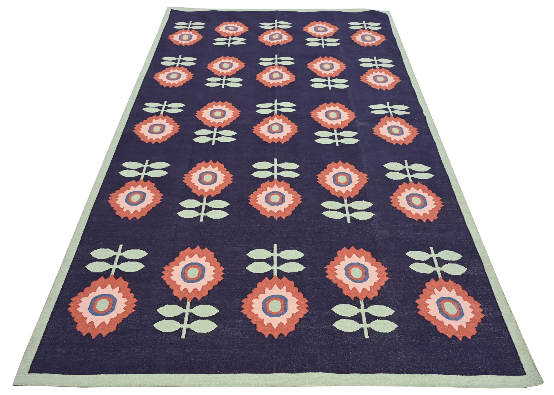 Floral Cotton Handwoven Dhurrie - The Rugs Story