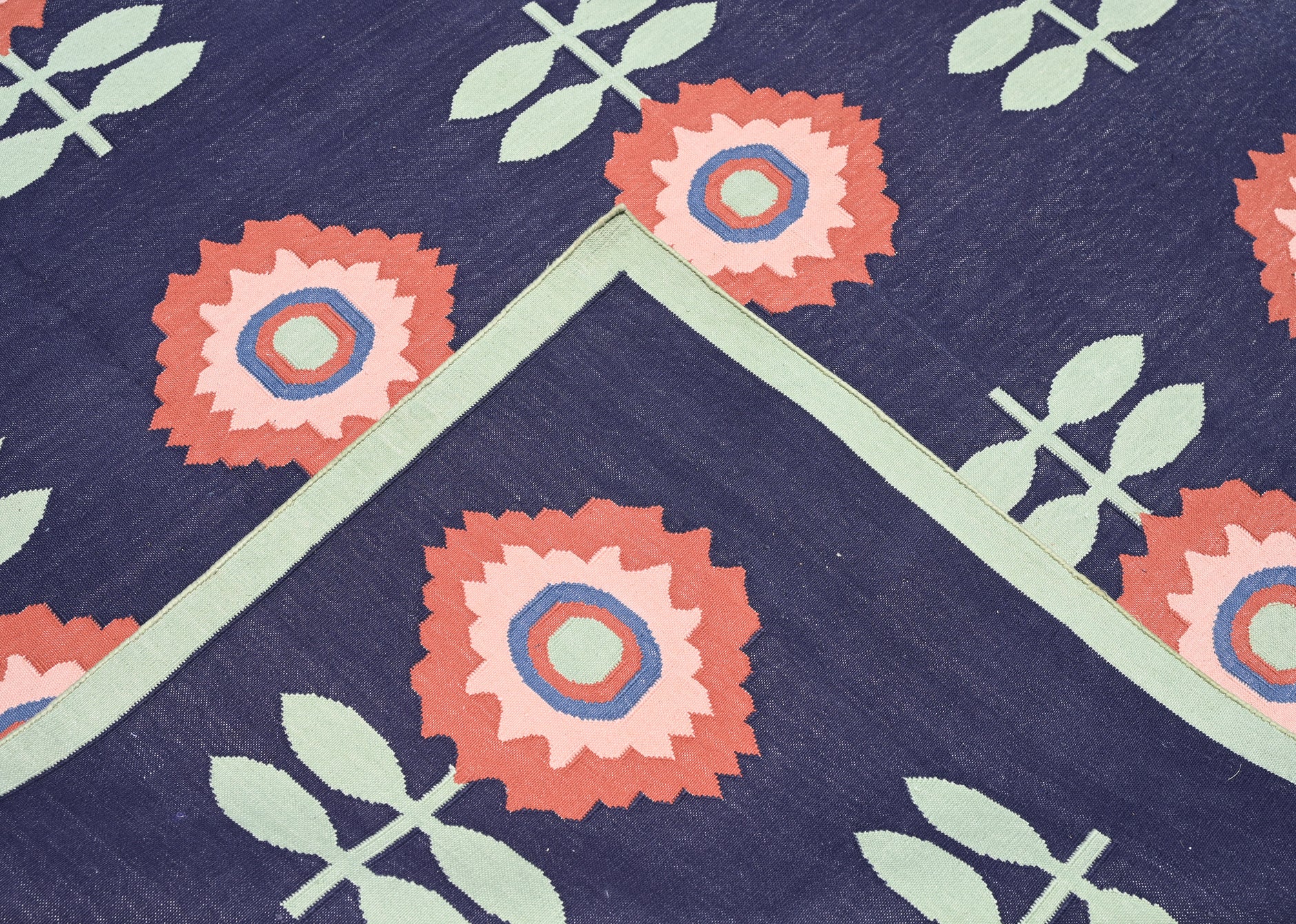 Floral Cotton Handwoven Dhurrie - The Rugs Story