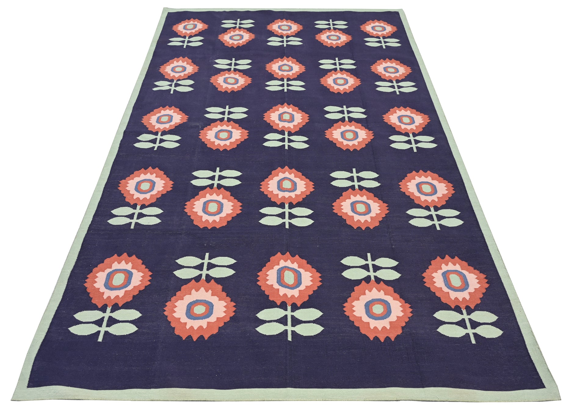 Floral Cotton Handwoven Dhurrie - The Rugs Story