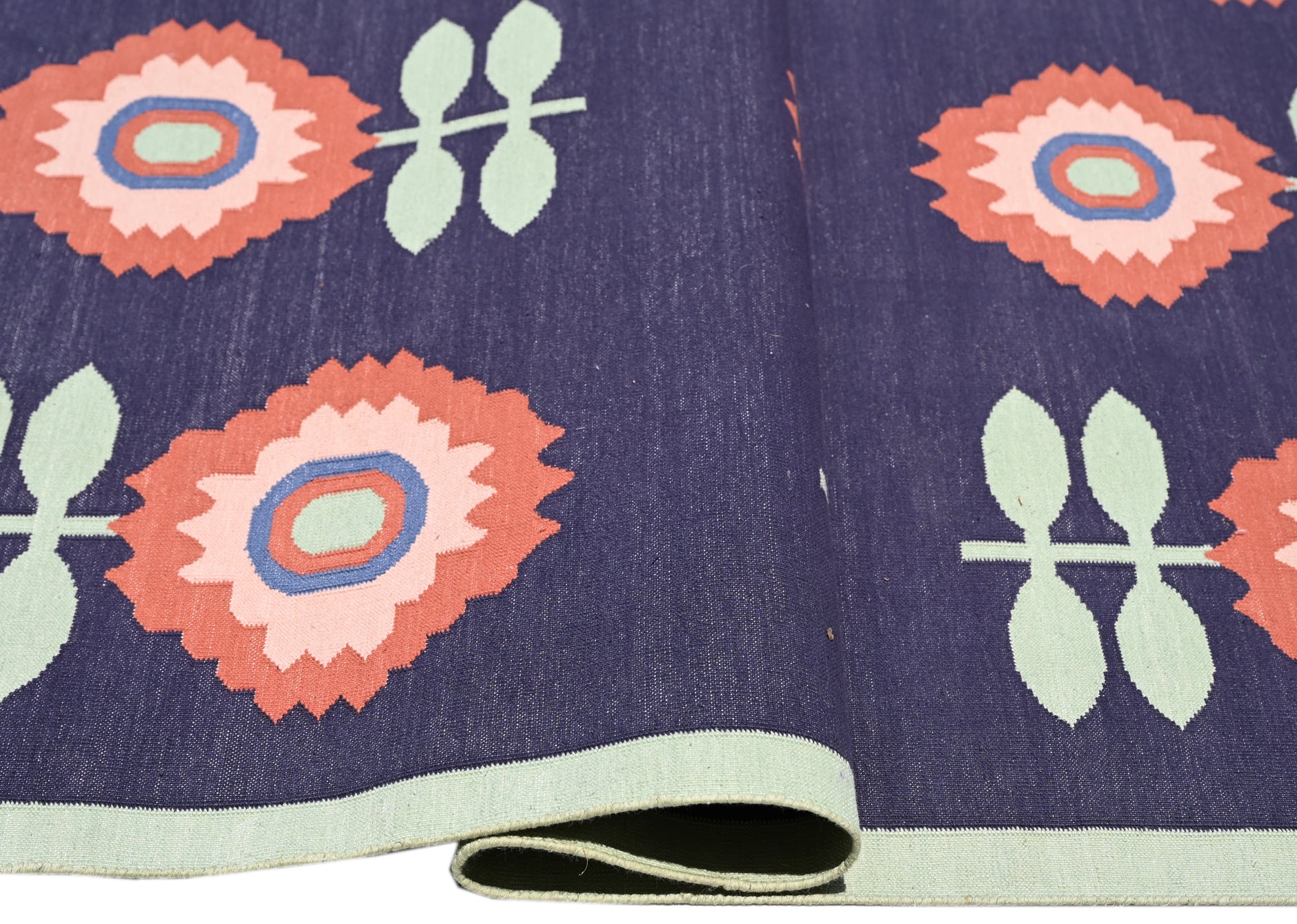 Floral Cotton Handwoven Dhurrie - The Rugs Story
