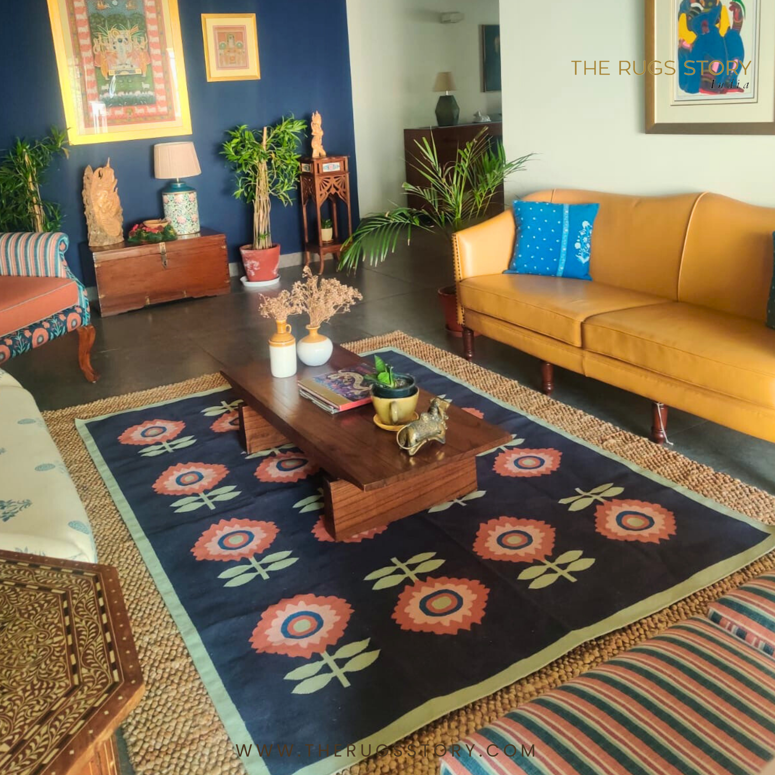 Floral Cotton Handwoven Dhurrie - The Rugs Story