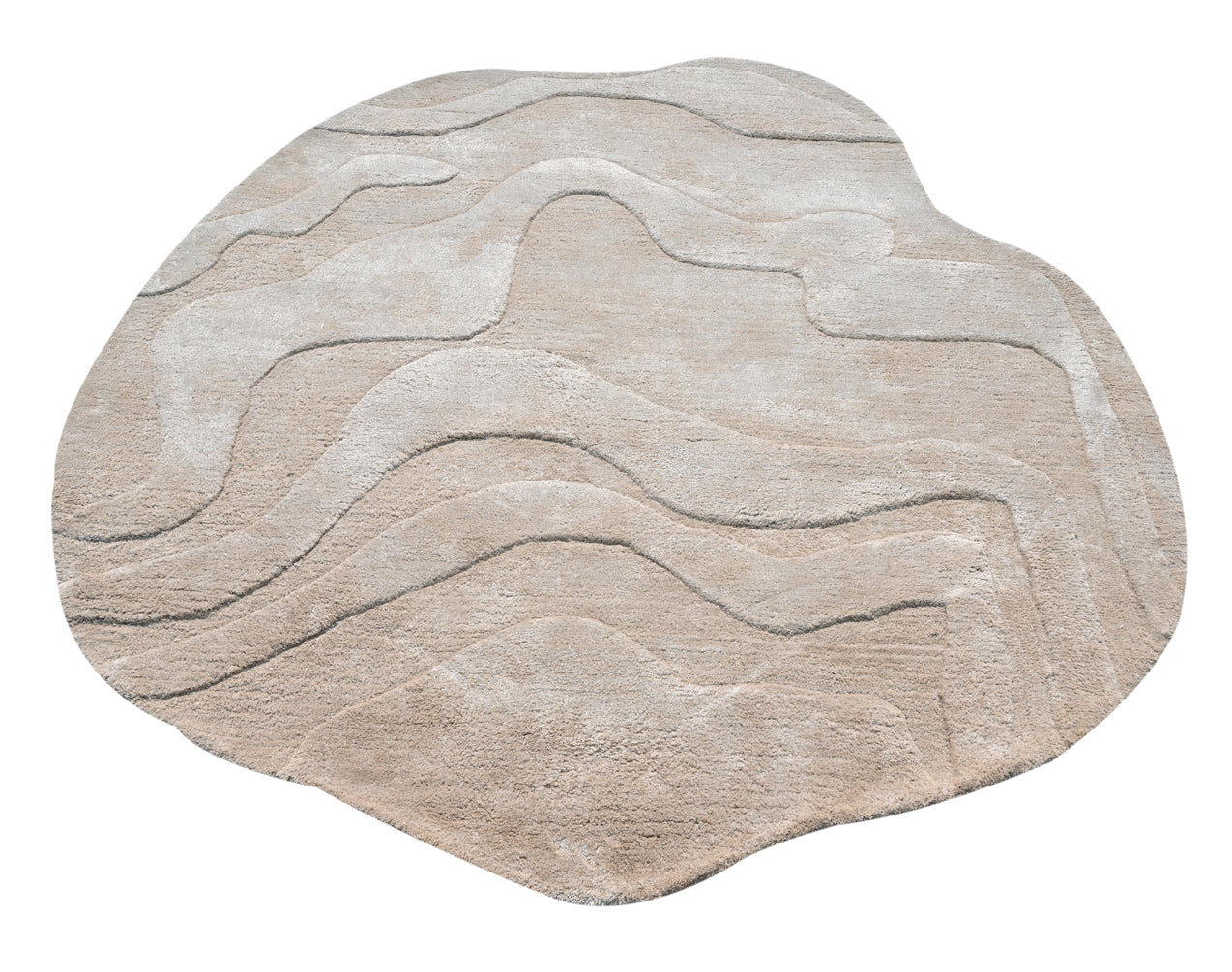 Terrain Round Beige Viscose Handmade Rug - The Rugs Story