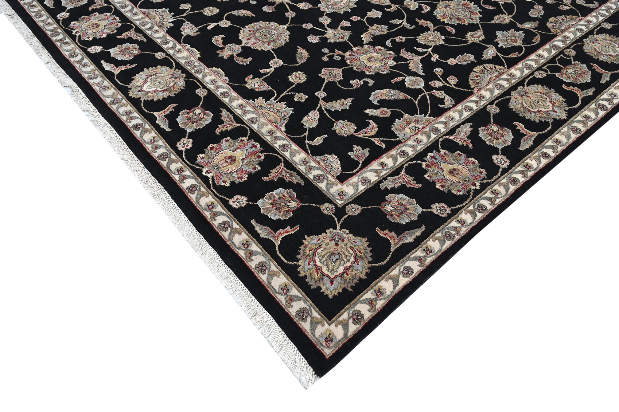 Noorani Wool Silk Black HandKnotted Rug - The Rugs Story