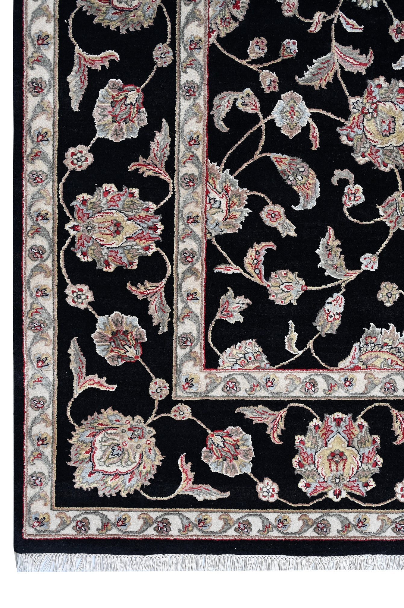 Noorani Wool Silk Black HandKnotted Rug - The Rugs Story