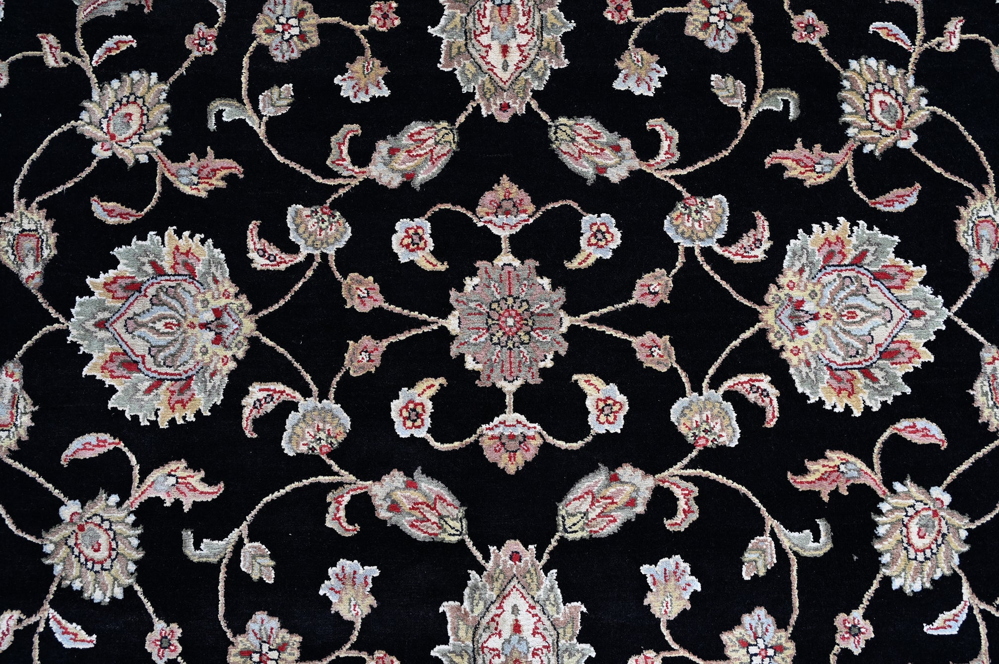 Noorani Wool Silk Black HandKnotted Rug - The Rugs Story