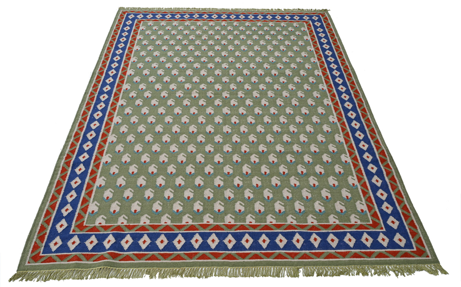 Litchi Green Handwoven Dhurrie - The Rugs Story