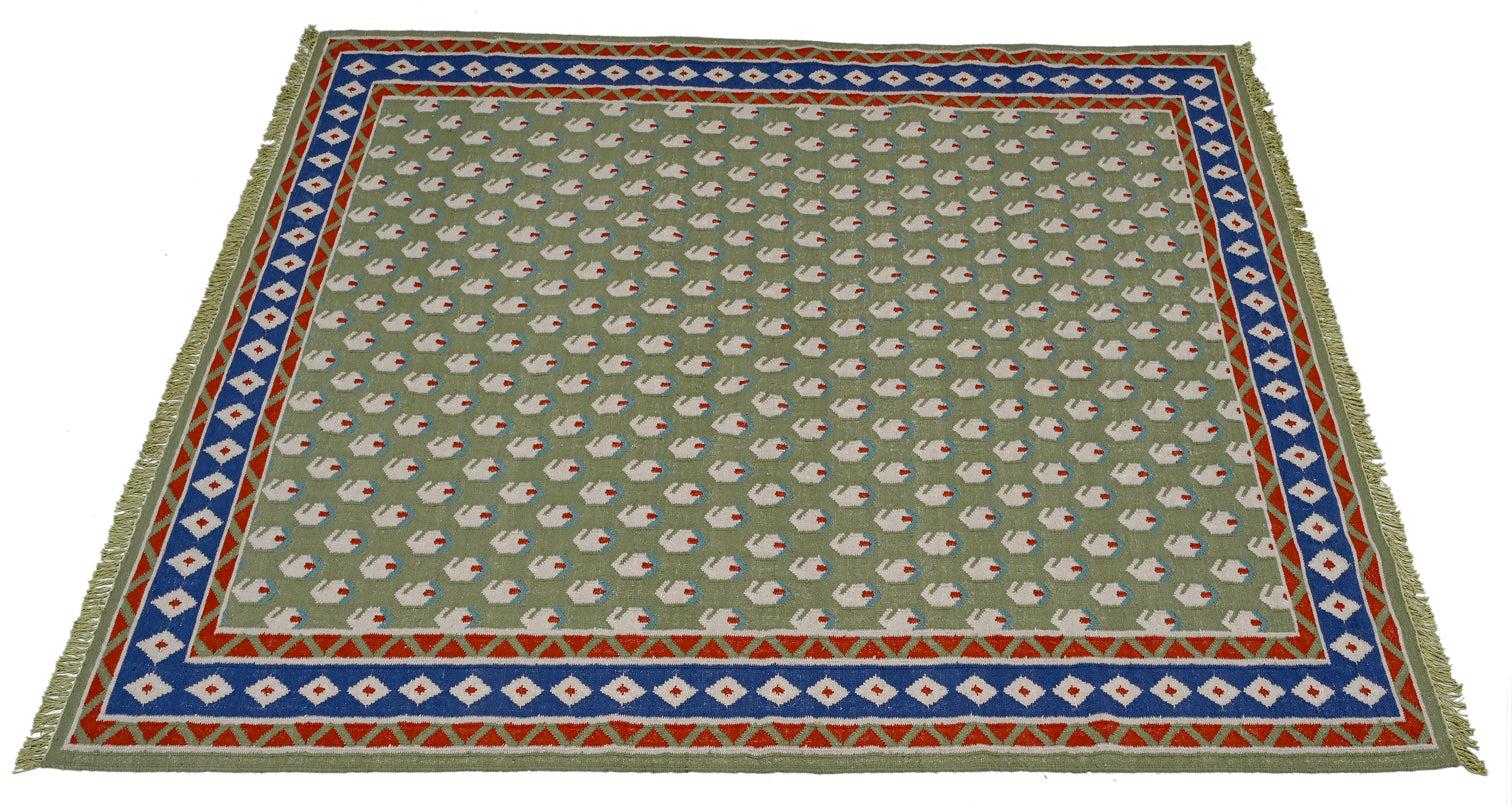 Litchi Green Handwoven Dhurrie - The Rugs Story