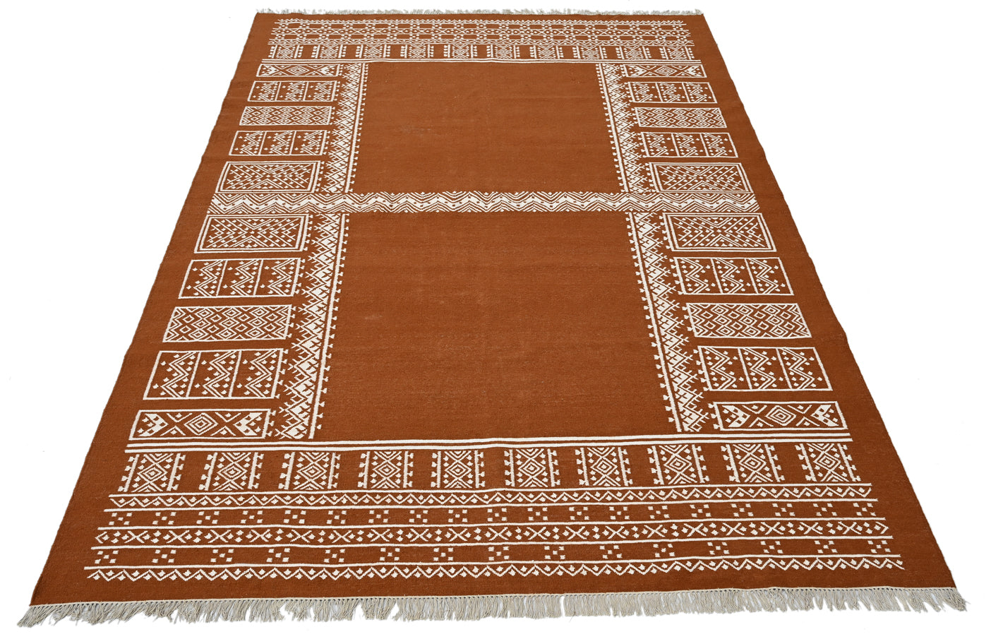 Rust Wool Handwoven Dhurrie - The Rugs Story