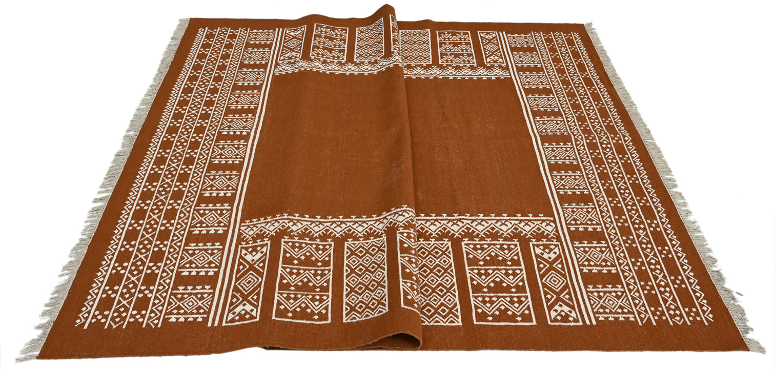 Rust Wool Handwoven Dhurrie - The Rugs Story
