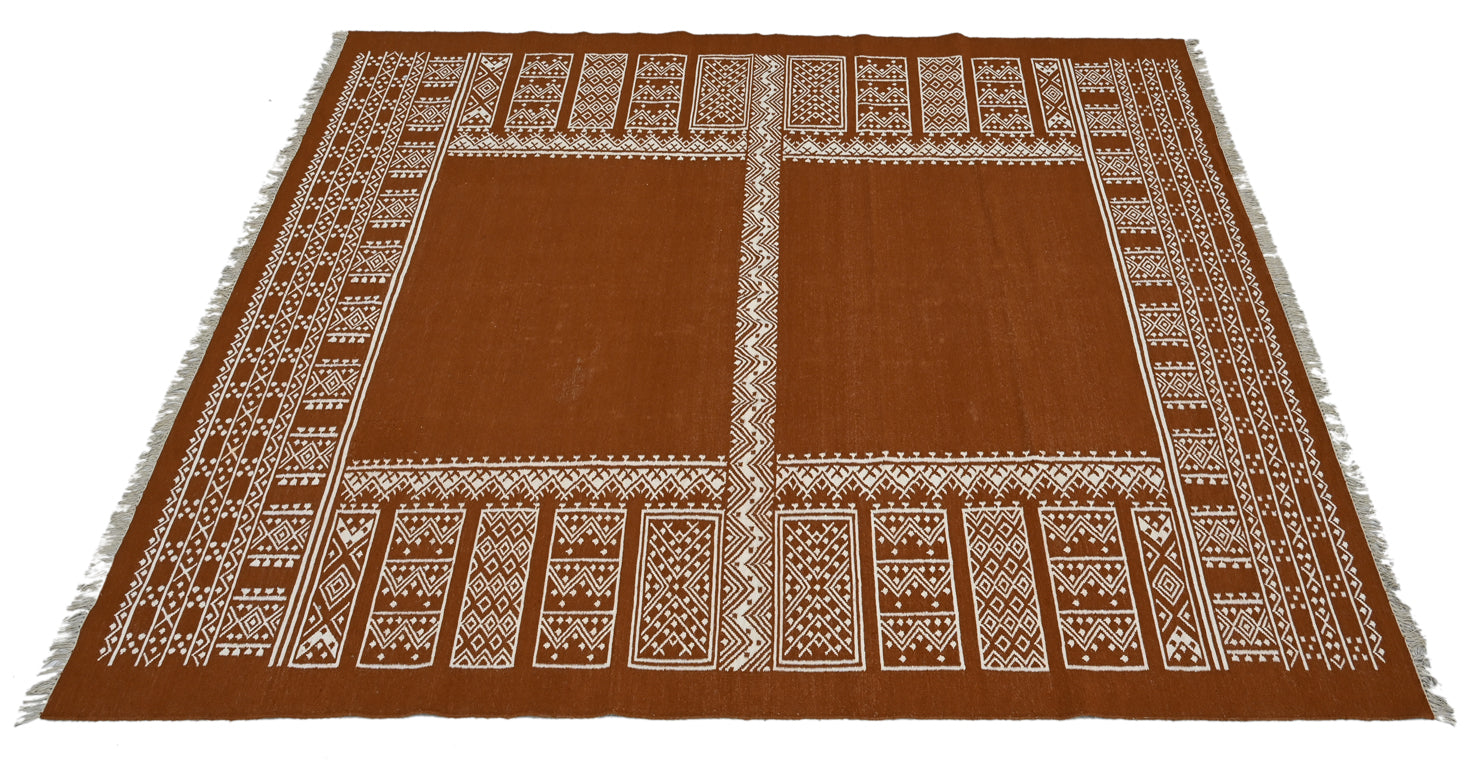 Rust Wool Handwoven Dhurrie - The Rugs Story