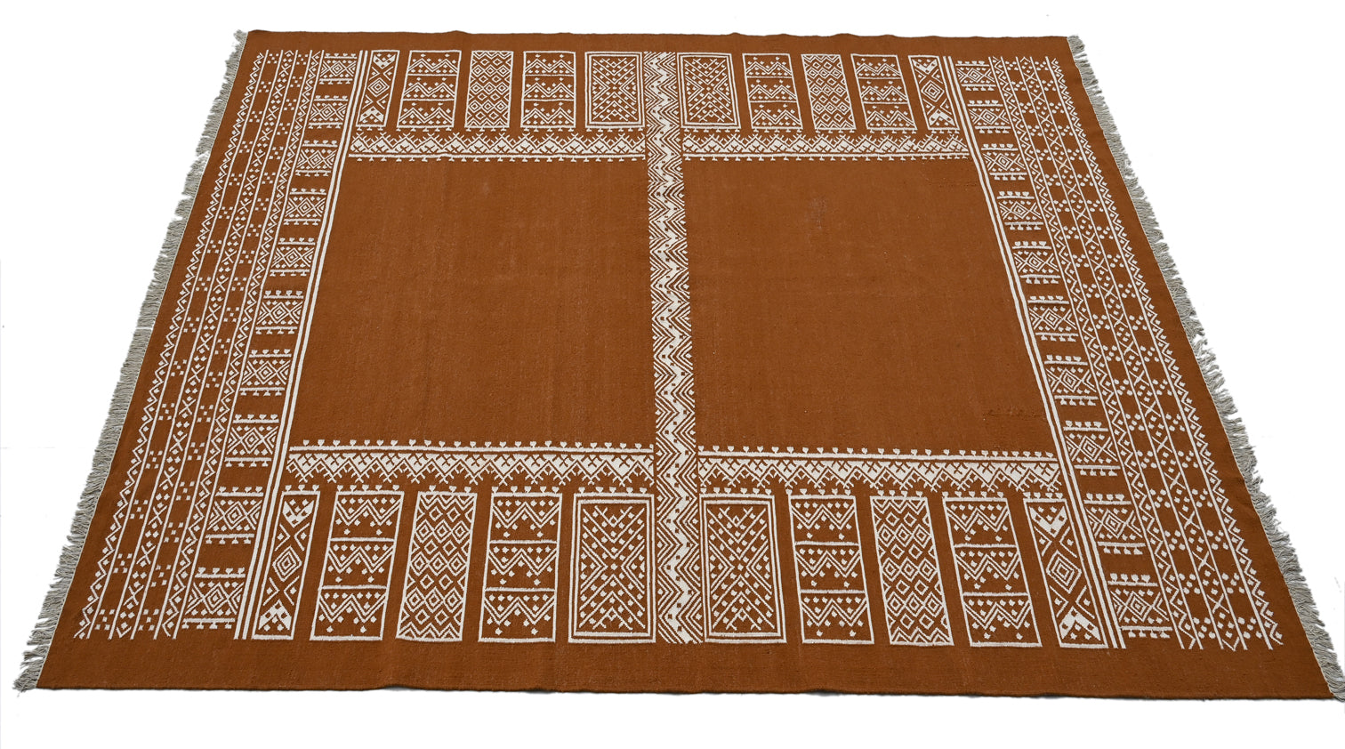Rust Wool Handwoven Dhurrie - The Rugs Story