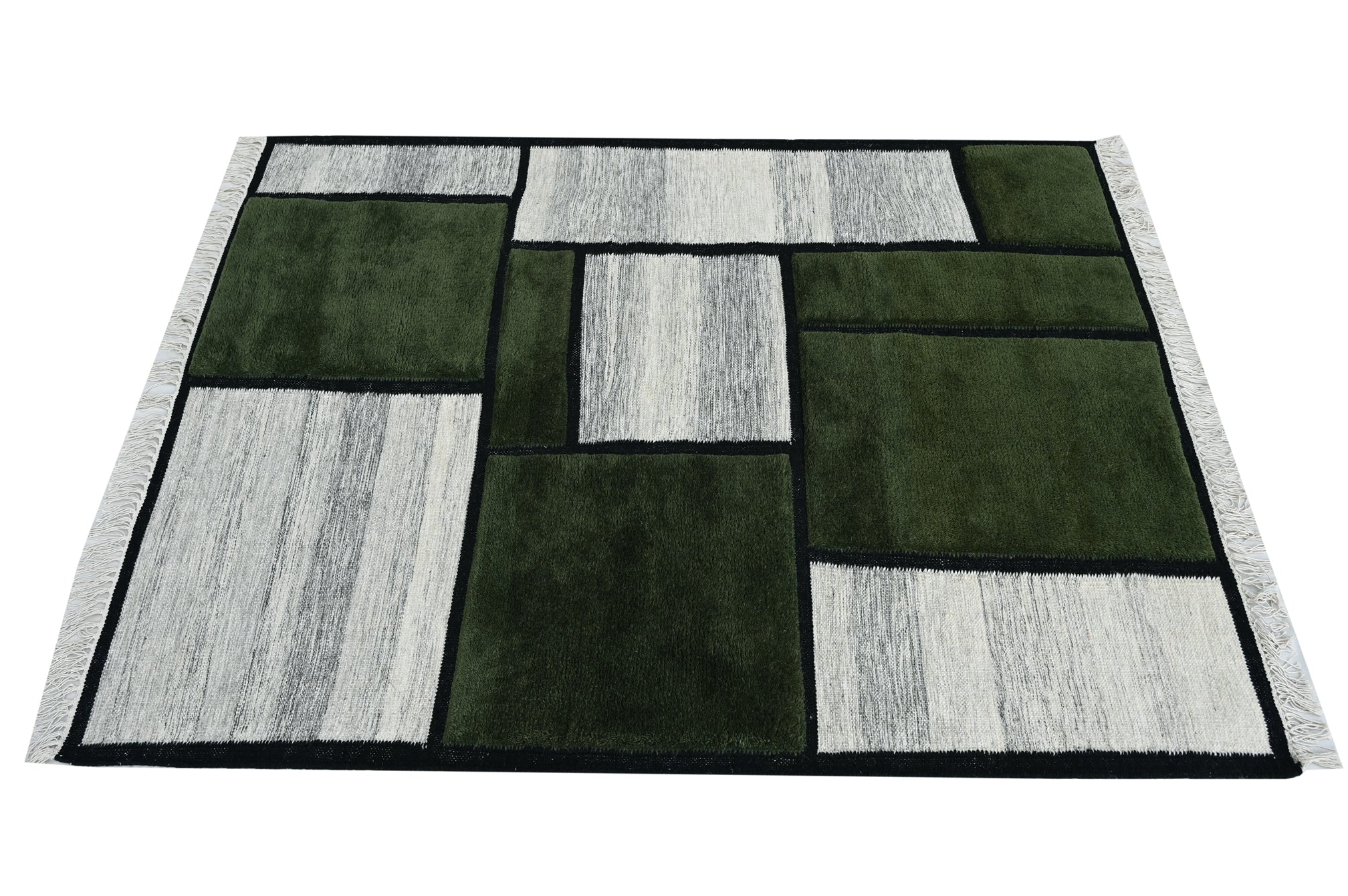 Pebbles and Moss Wool Handwoven Dhurrie - The Rugs Story