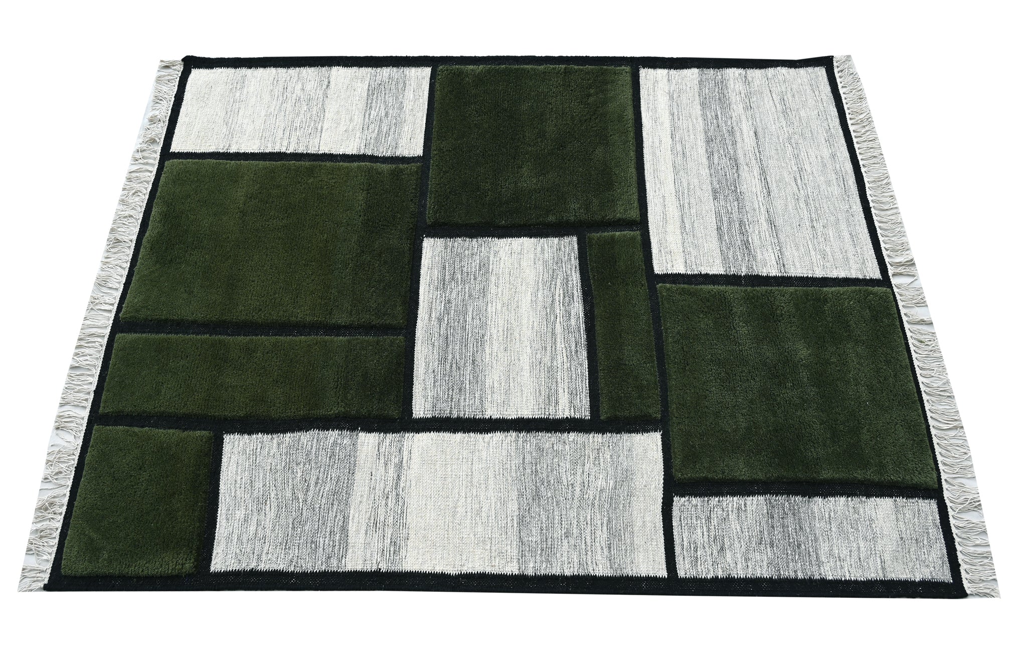 Pebbles and Moss Wool Handwoven Dhurrie - The Rugs Story