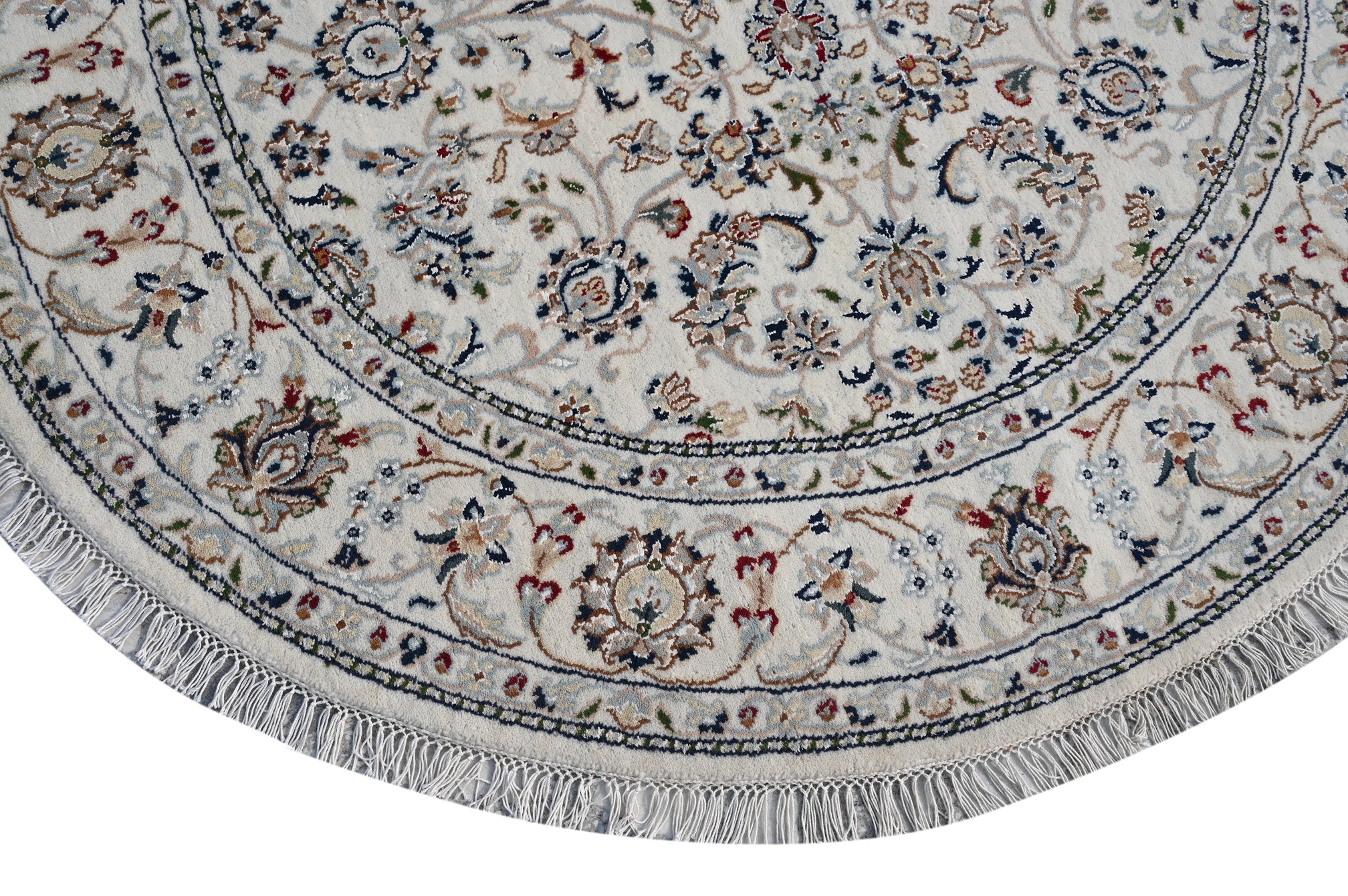 Nain Round 02 White HandKnotted Rug - The Revival Project