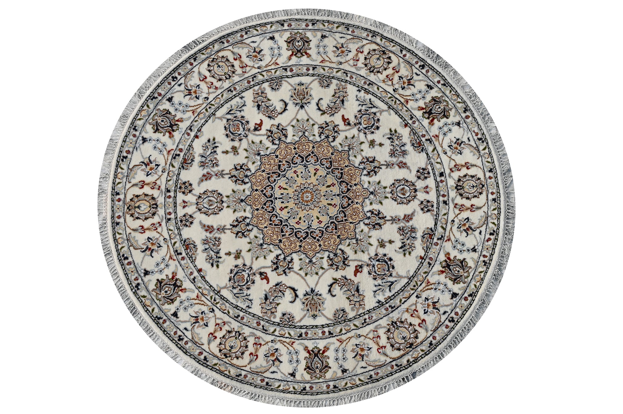 Nain Round White HandKnotted Rug - The Revival Project