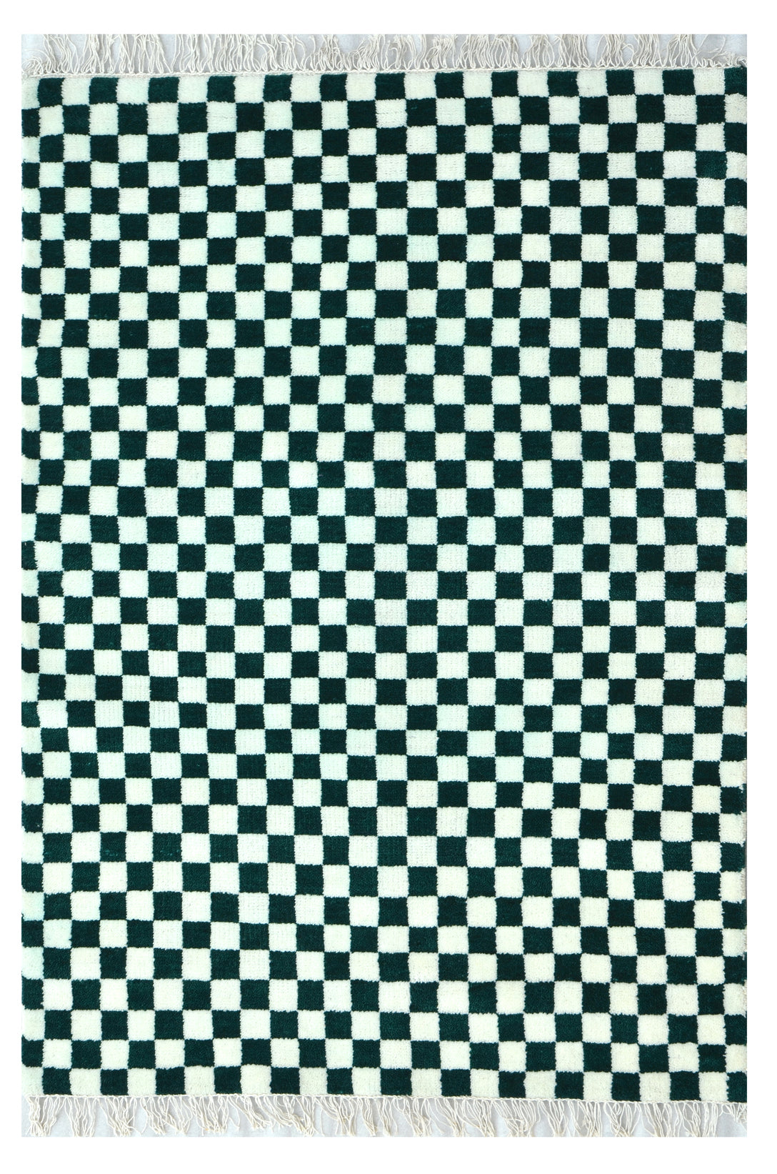 Gingham White Green Handknotted Rug