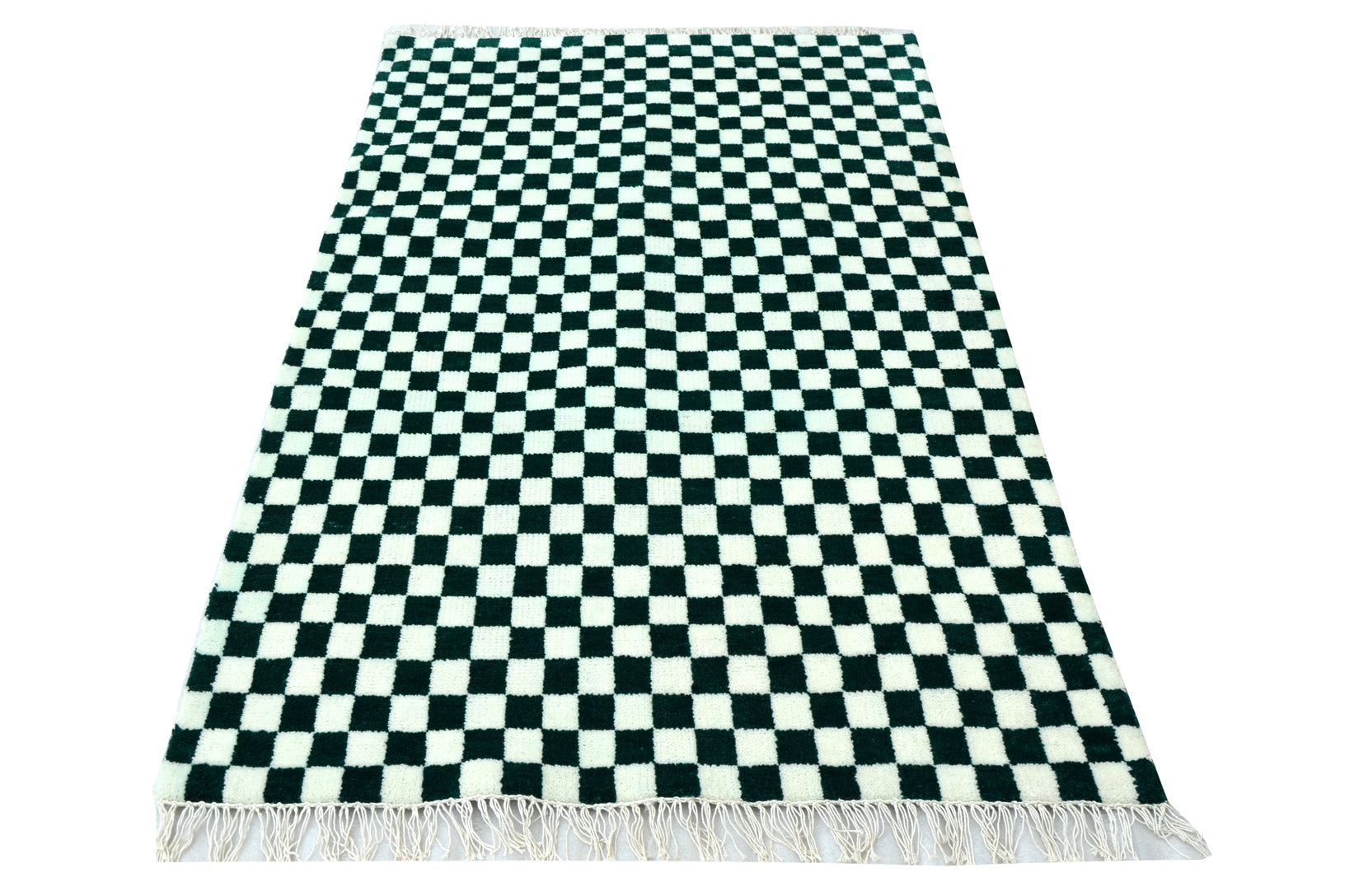 Gingham White Green Handknotted Rug