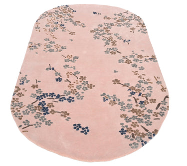 Floral Pink Oval Handmade Rugrugs