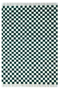 Gingham White Green Handknotted Rug