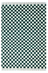 Gingham White Green Handknotted Rug