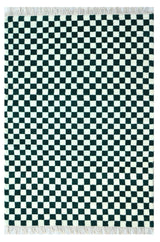 Gingham White Green Handknotted Rug