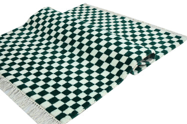 Gingham White Green Handknotted Rug