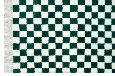 Gingham White Green Handknotted Rug