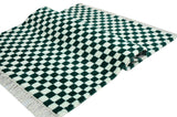 Gingham White Green Handknotted Rug
