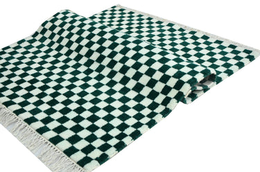 Gingham White Green Handknotted Rug