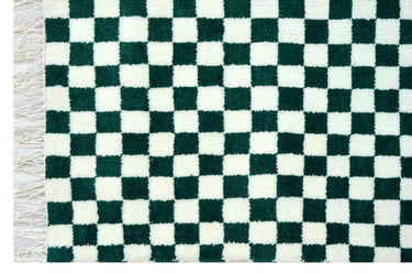 Gingham White Green Handknotted Rug