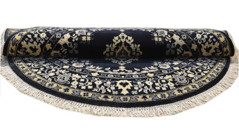 Kashan Black Round Handknotted Rug