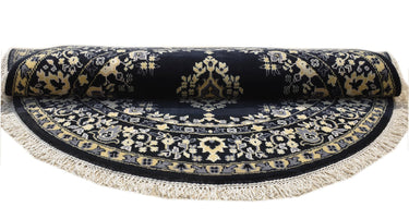 Kashan Black Round Handknotted Rug