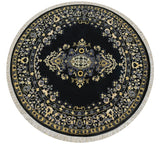 Kashan Black Round Handknotted Rug