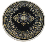 Kashan Black Round Handknotted Rug