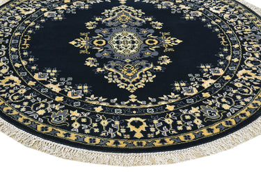 Kashan Black Round Handknotted Rug