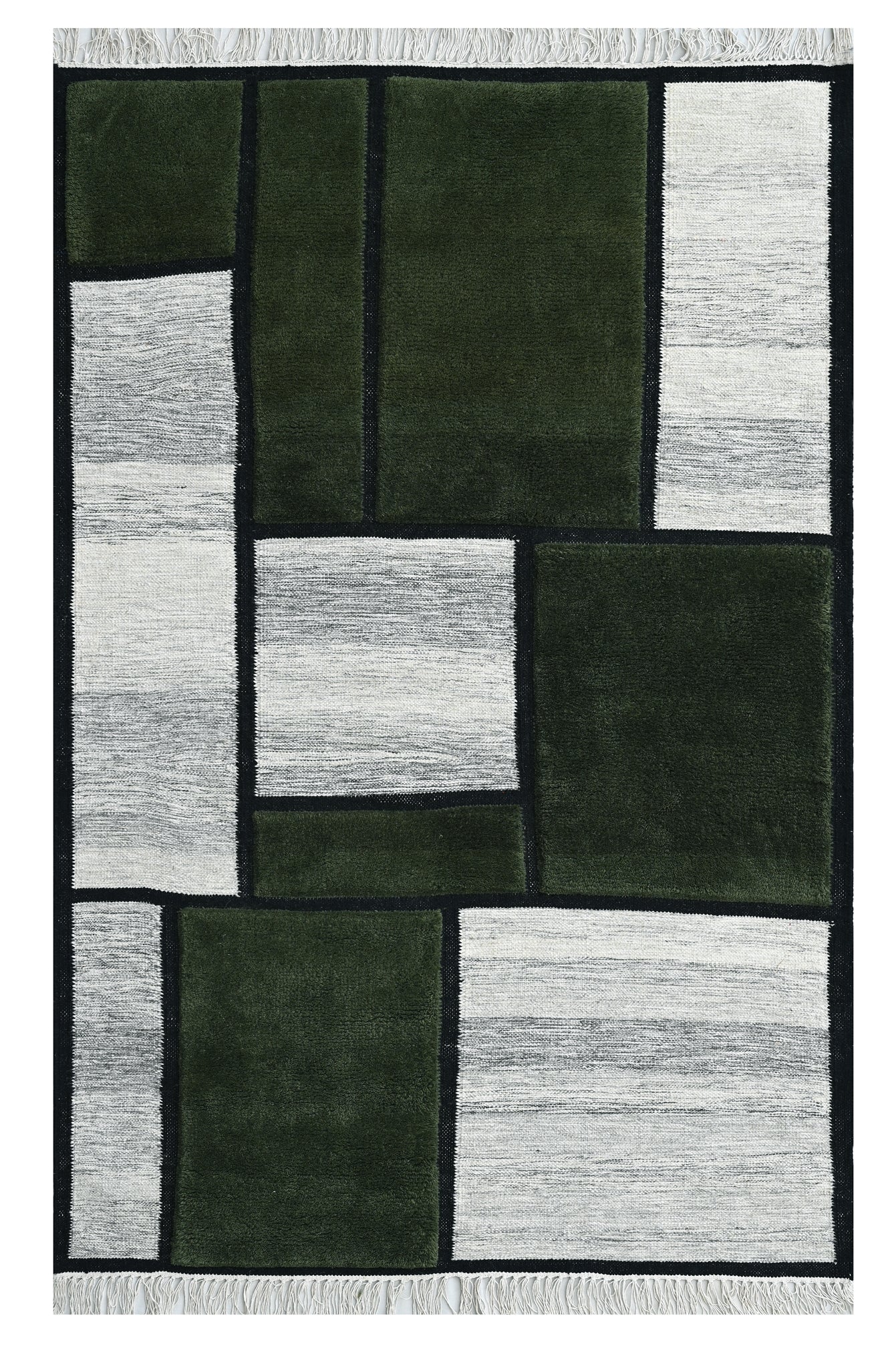 Pebbles and Moss Wool Handwoven Dhurrie - The Rugs Story
